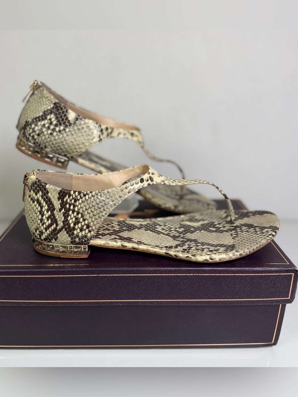 Vince Camuto VC Signature VI-Diane Snake Print Crystal Heeled Sandals Women 10M